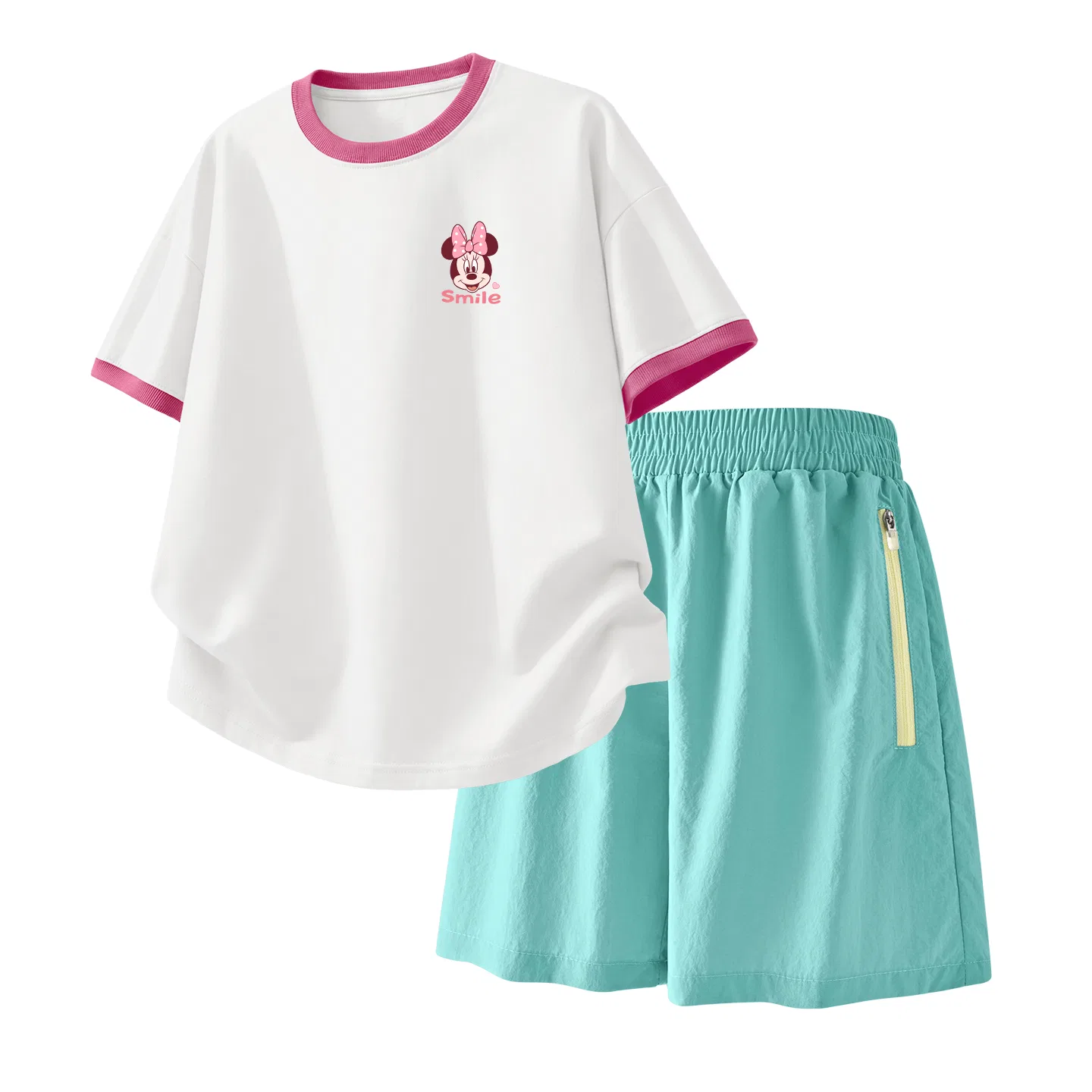 Детский спортивный костюм Casual Sportswear 2 Piece Set Disney, Di Smile K White Red+Solid Color Mint Green