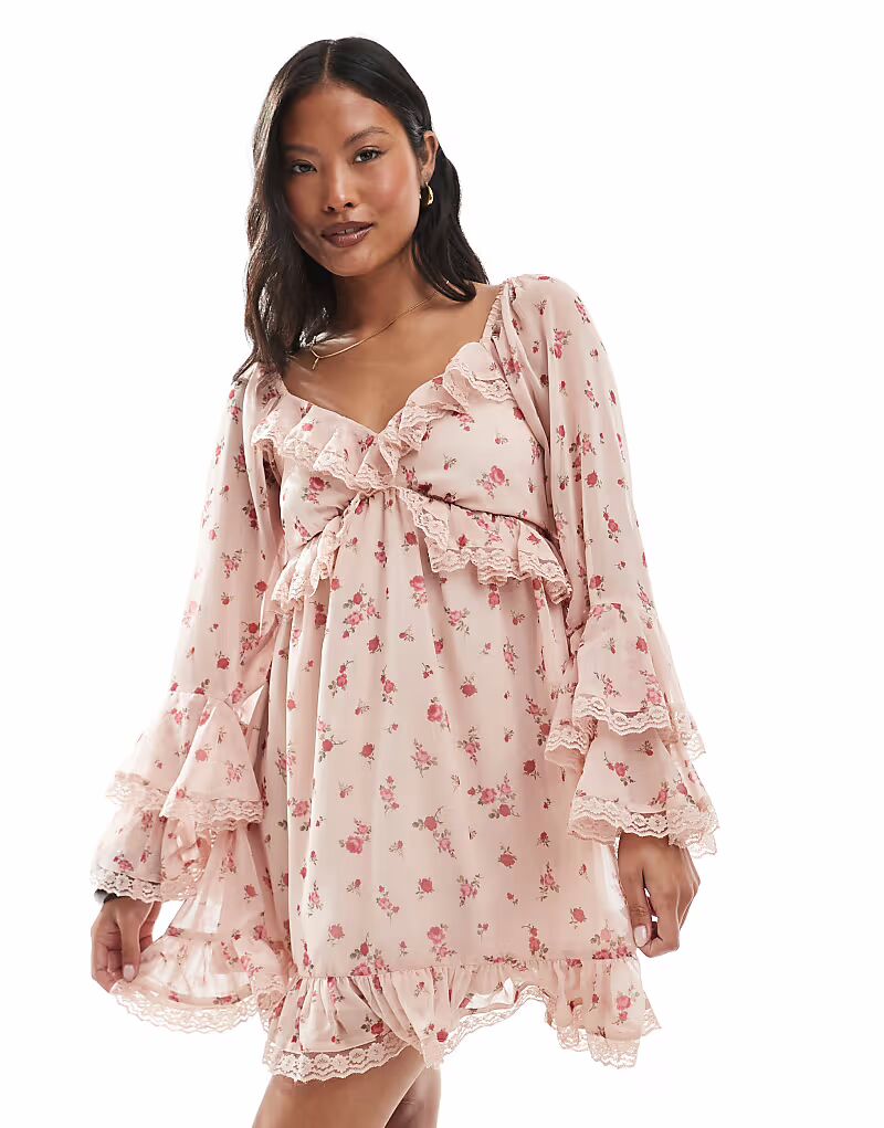 

Мини-платье Miss Selfridge Petite из шифона с оборками
