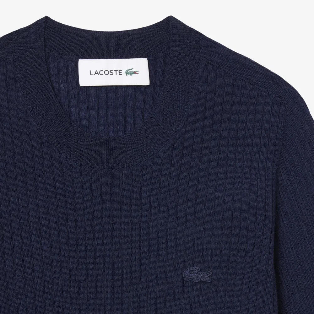 Свитер Lacoste из мериносовой шерсти, короткий рукав, тёмно-синий — фото 2
