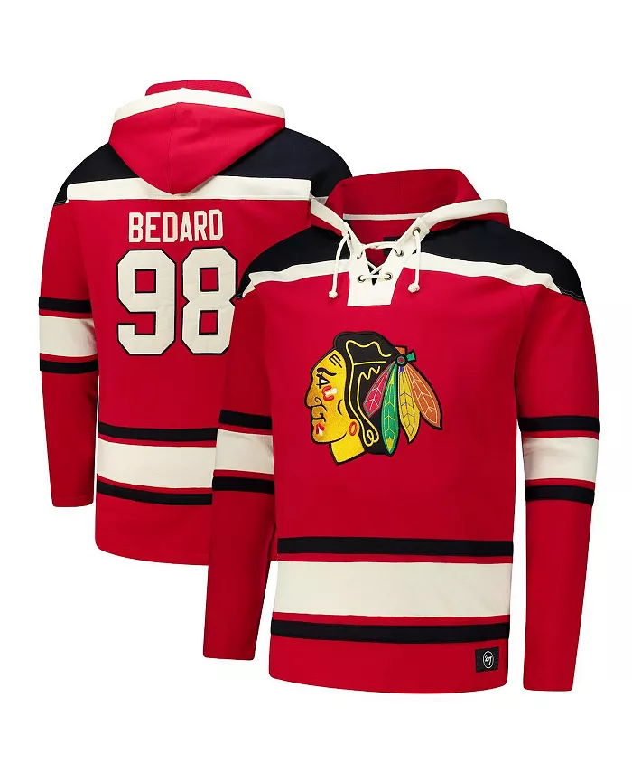 

Мужская большая и высокая худи на шнуровке Connor Bedard Chicago Blackhawks красного цвета '47 Brand
