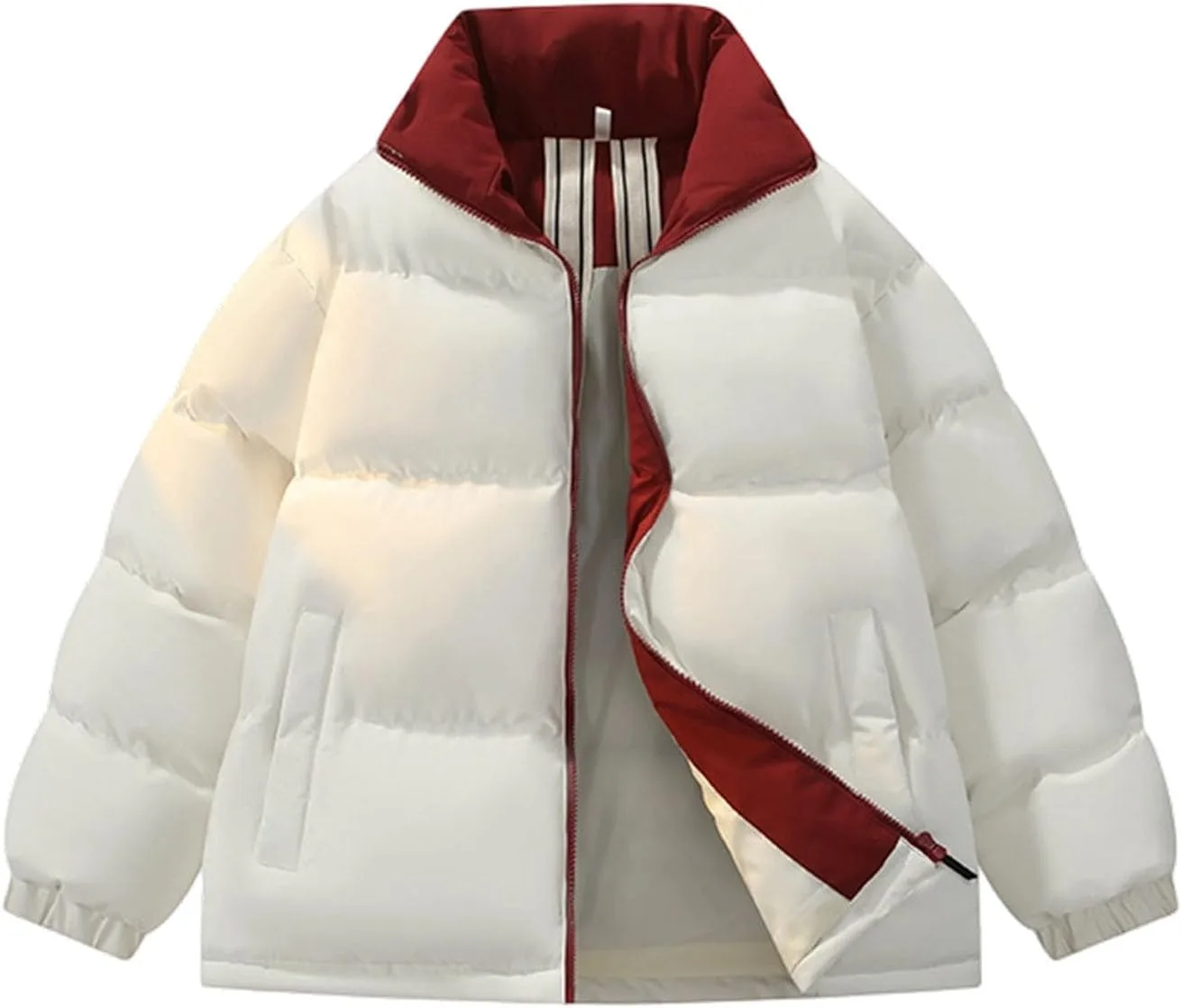 Мужская стеганая куртка с воротником-стойкой, ветрозащитная, пуховая, с длинными рукавами, на молнии, верхняя одежда, пуховик с карманами. Generic, бежевый