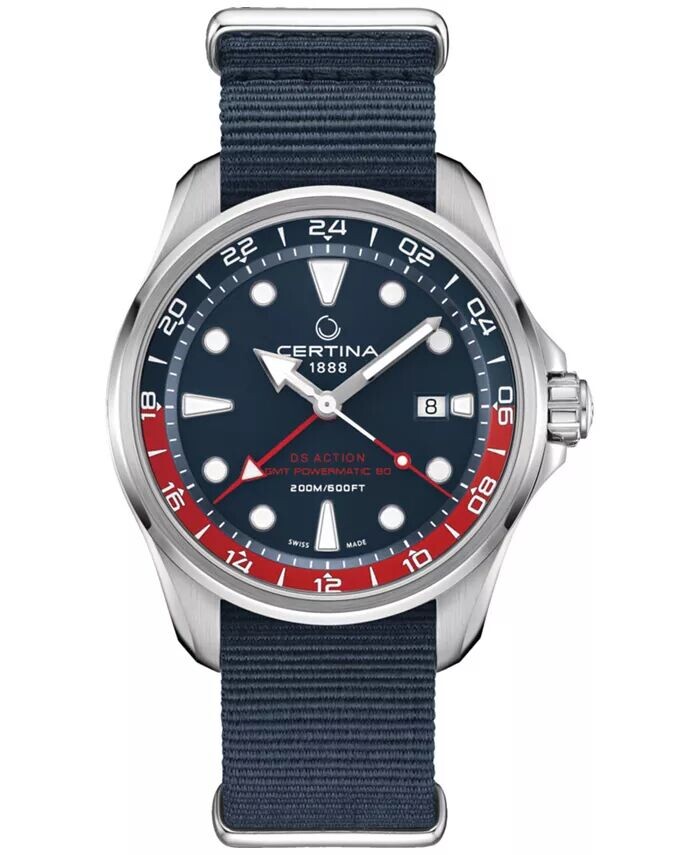 

Мужские швейцарские автоматические часы DS Action GMT с синим синтетическим ремешком, 43 мм Certina