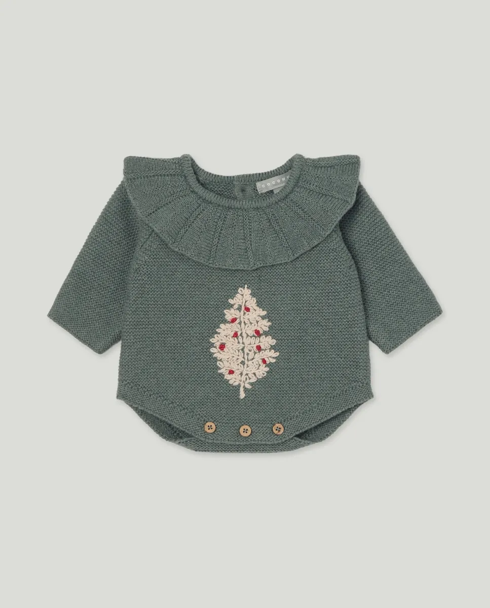 

Вязаный комбинезон для младенца с длинными рукавами и воротником, с рождественским принтом дерева Coconut El Corte Inglés, темно-зеленый