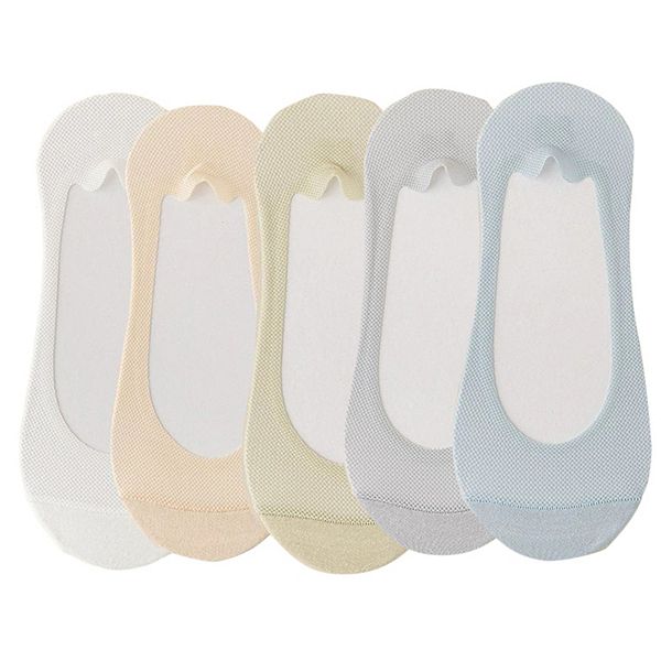 

5 пар женских носков без видимости с сетчатыми вставками, низкий вырез, хлопковая подкладка, противоскользящий дизайн Anna-Kaci, White Beige Gray