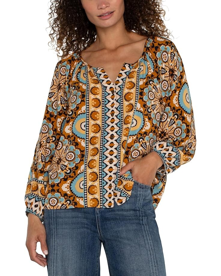 

Блузка Liverpool Los Angeles Button Front Woven Blouse, цвет Ocean Jasper Multi 2