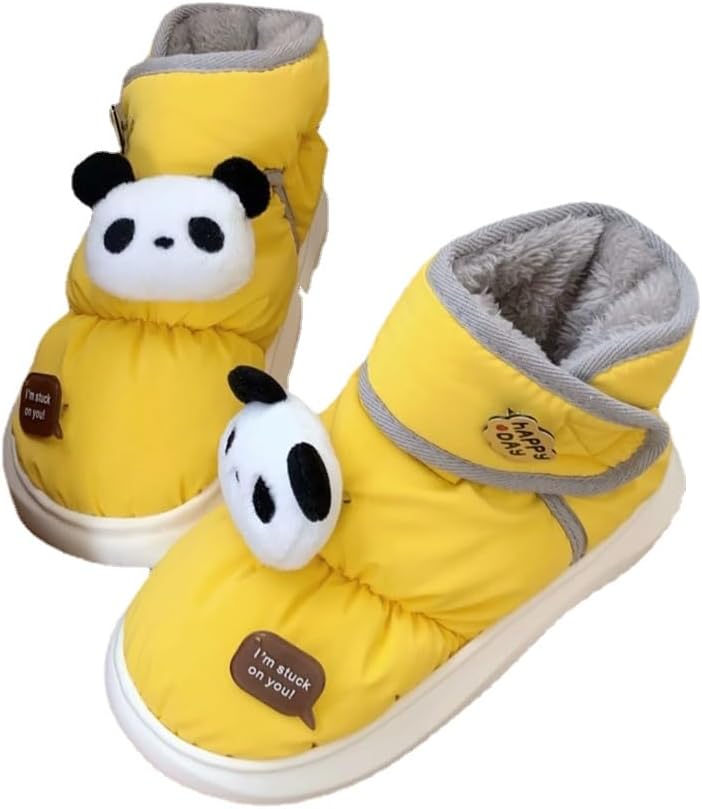 

Зимние снежные ботинки Plonme Street Style с милой пандой для женщин и мужчин, тапочки для пар, водонепроницаемые, противоскользящие, для холодной погоды, желтый