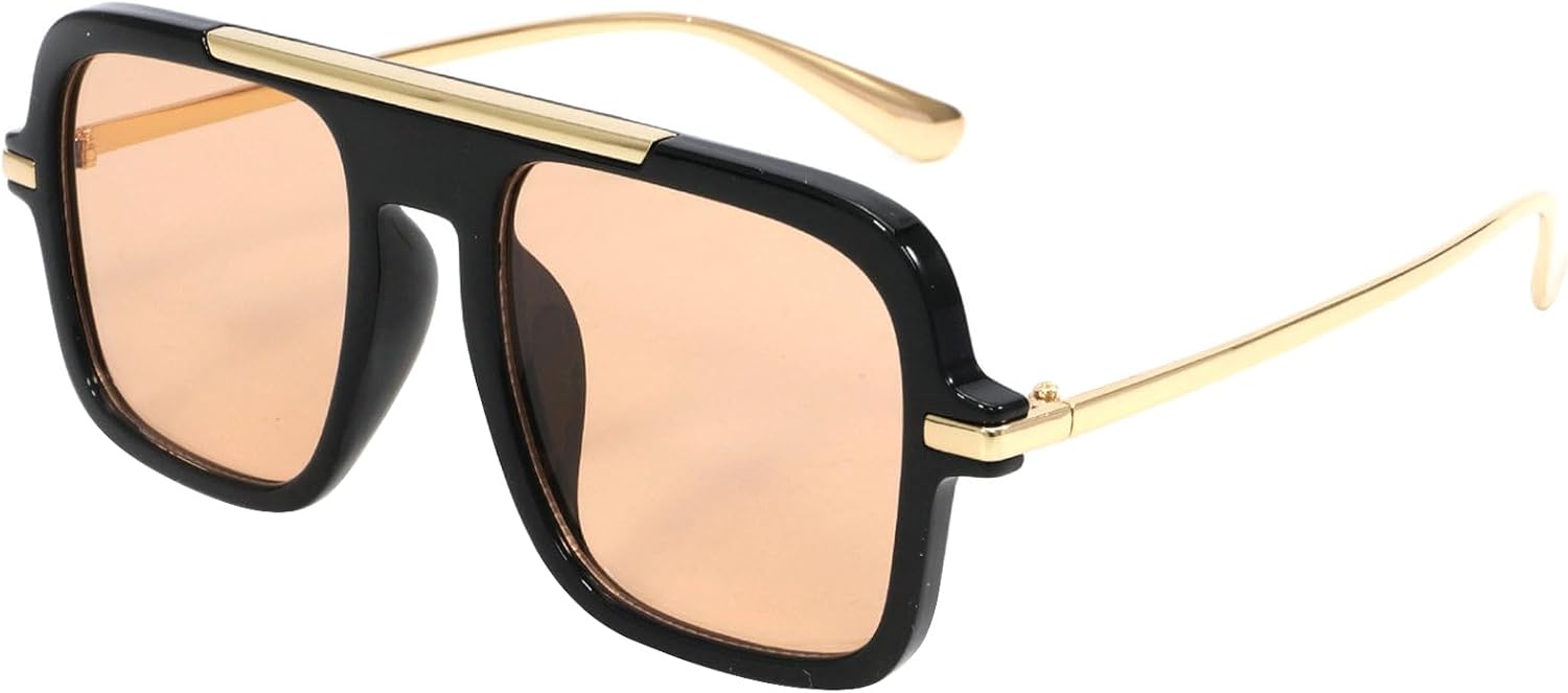 

Большие квадратные солнцезащитные очки для женщин и мужчин, большие солнцезащитные очки-щитки с плоской верхней частью, винтажные панк-очки для мужчин, очки для активного отдыха mincl, Black Champagne