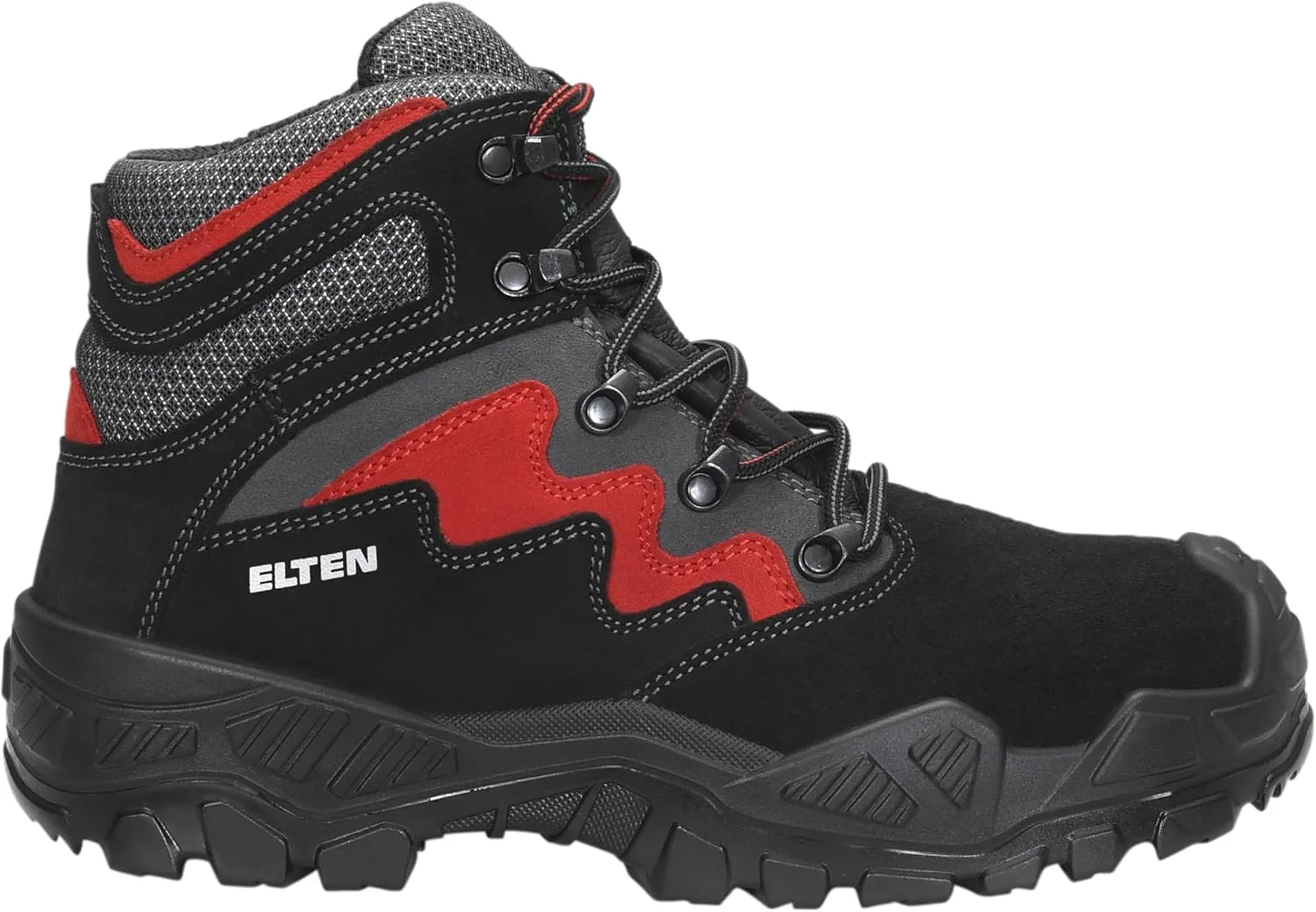 Защитные ботинки ELTEN Mick Black-red Mid ESD S3S, женские и мужские, кожа/текстиль, стальной защитный носок, легкие, классические, черный/красный — фото 2