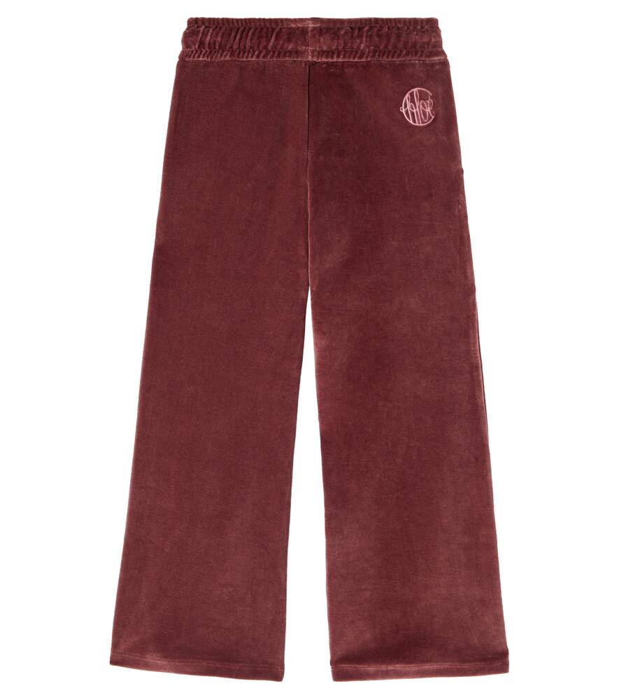 Хлопковые бархатные спортивные штаны с логотипом Chloé Kids, Lie De Vin — фото 3