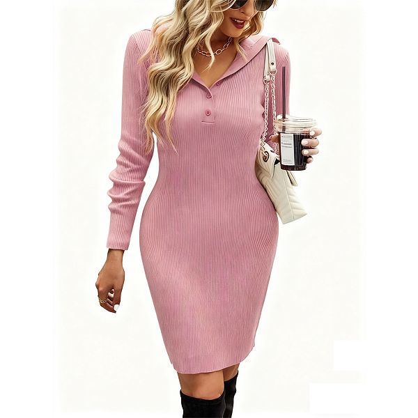 

Свитер-платье женское с воротником-водолазкой, длинным рукавом, приталенное, миди Clearflower, Pink
