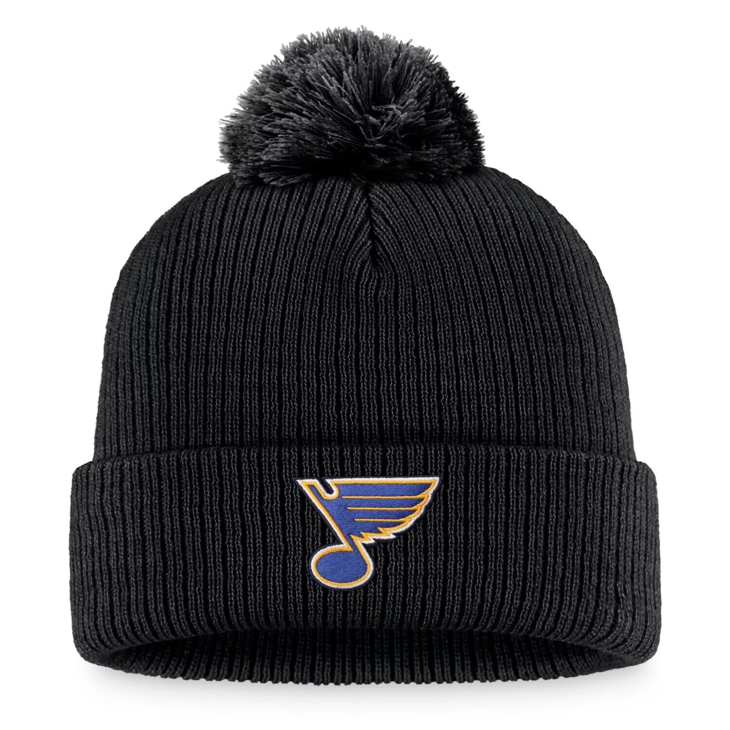 

Мужская черная вязаная шапка Fanatics St. Louis Blues с манжетами и помпоном