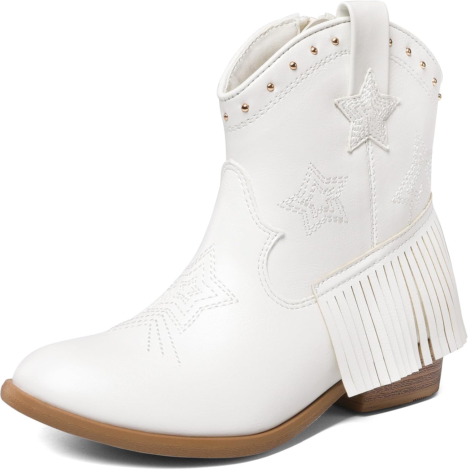 

DREAM PAIRS Девочки Ковбой Ковбой на щиколотке и западные ботинки с боковой молнией Туфли для верховой езды с кисточкой Маленький ребенок/Большой ребенок, White