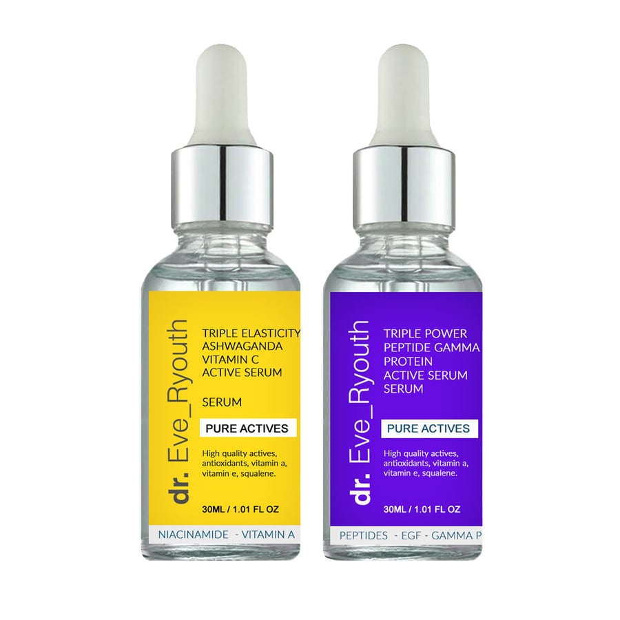 

Активная сыворотка Triple Elasticity Ashwaganda Vitamin C Strong 30 мл + Активная сыворотка Triple Power Peptide Gamma Protein 30 мл Dr. Ever Youth