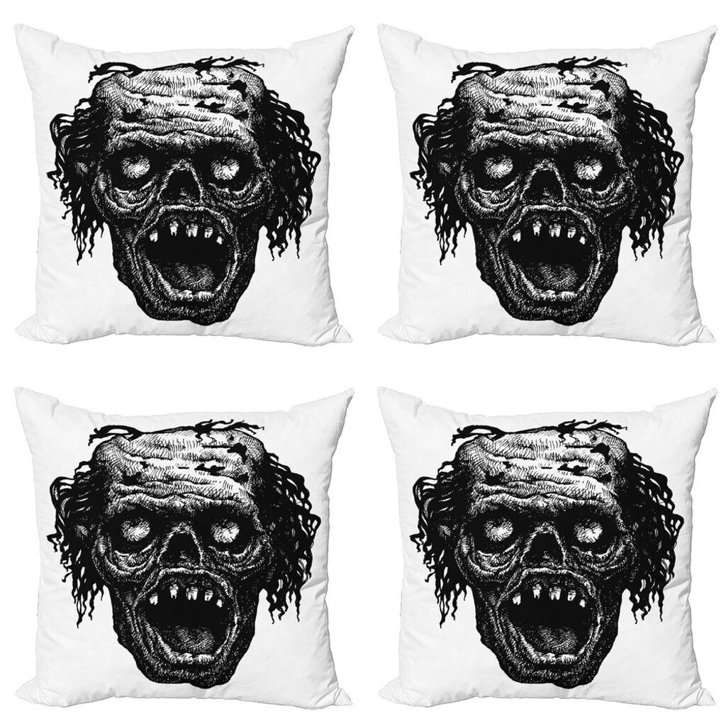 

ABAKUHAUS Набор чехлов на подушку для Хэллоуина (4 предмета), Zombie Evil Dead Man, современная двусторонняя цифровая печать, 60 см x 60 см, черный темно-серый