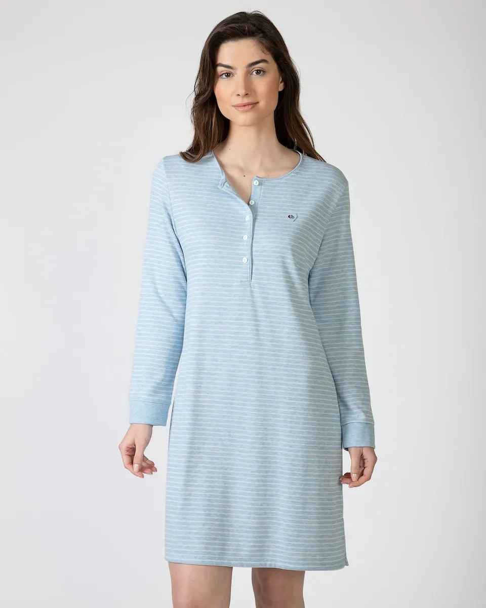 

Короткая ночная рубашка из микрополоски с длинными рукавами Massana, светло-голубой