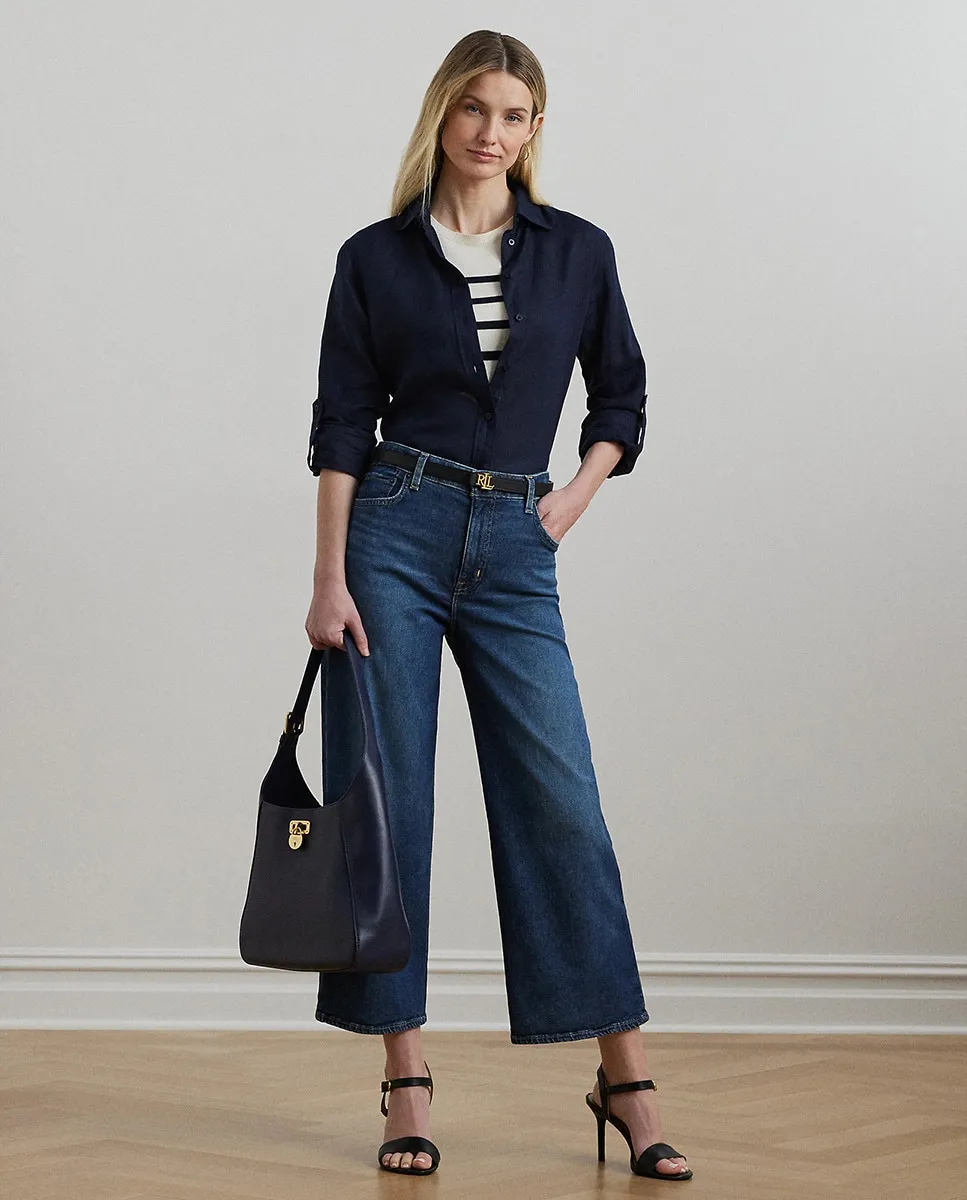 

Женские хлопковые расклешенные джинсы с высокой посадкой Lauren Ralph Lauren, синий