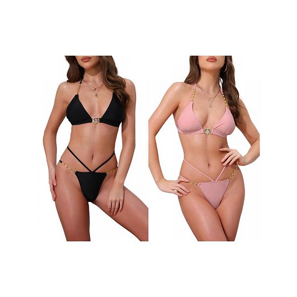 

2 комплекта женского бикини с сердечками и стразами, топ-галтер и треугольные трусики Inspire Chic, Black Pink, Черный, 2 комплекта женского бикини с сердечками и стразами, топ-галтер и треугольные трусики Inspire Chic, Black Pink