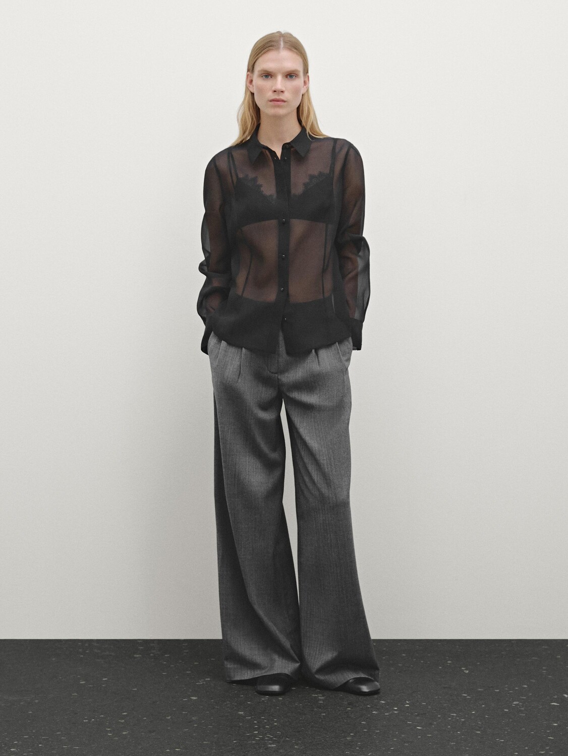 

Легкая рубашка из смеси шелка и малбери Massimo Dutti, черный