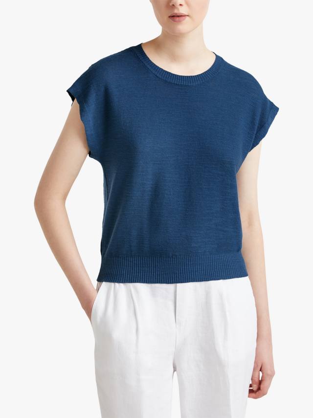 

Топ с круглым вырезом из льняной смеси Benetton, Air Force Blue