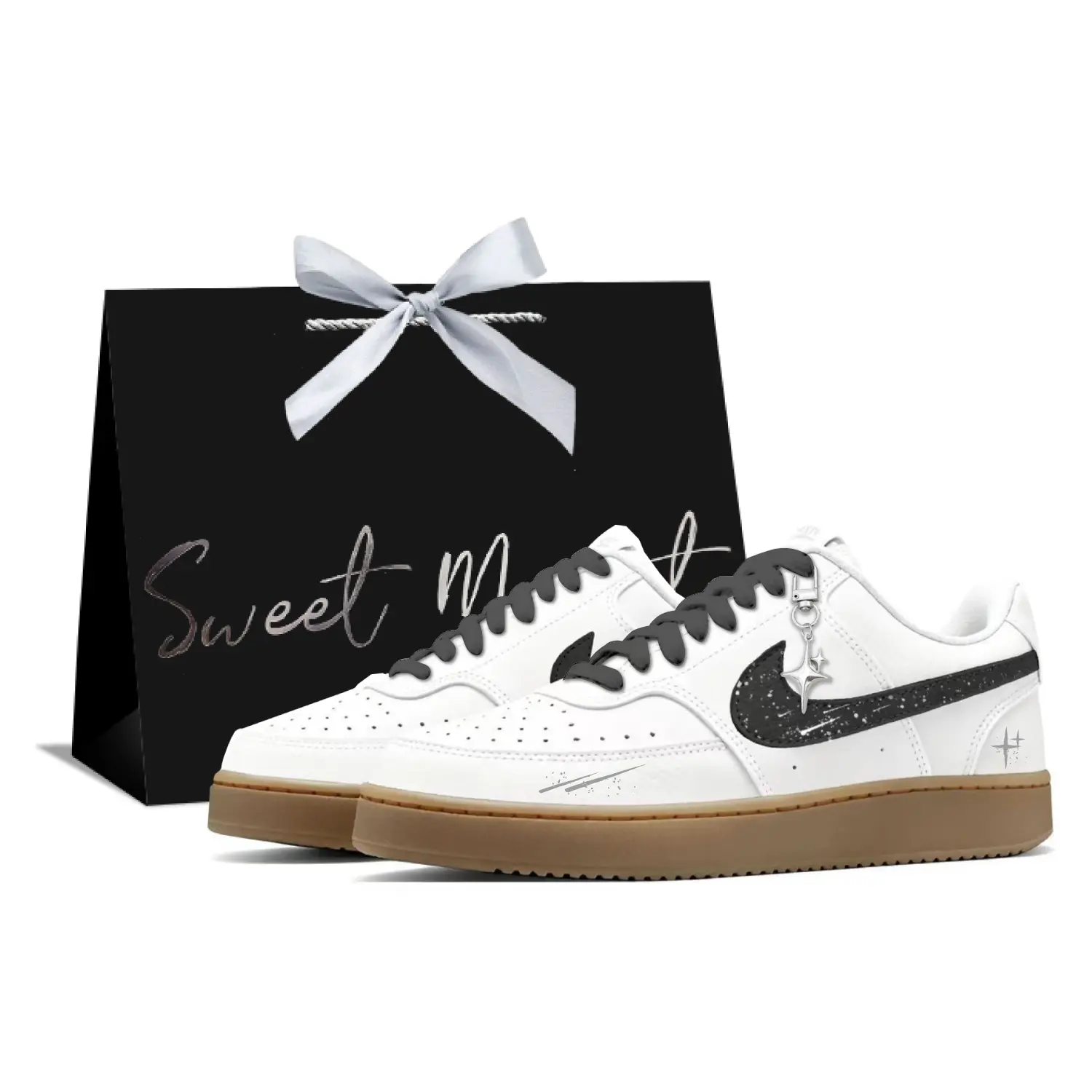 

Nike Court Vision 1 The Stars And The Moon Shine Leather Low top Skateboard Shoes мужские черно-белые