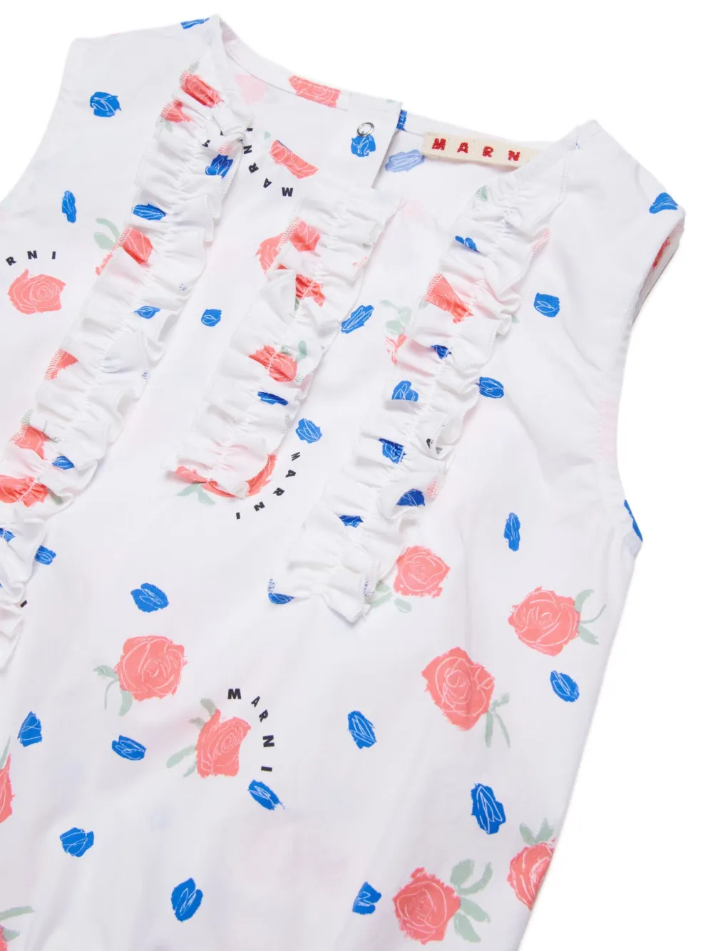 Топ с оборками и цветочным принтом Marni Kids, белый — фото 3