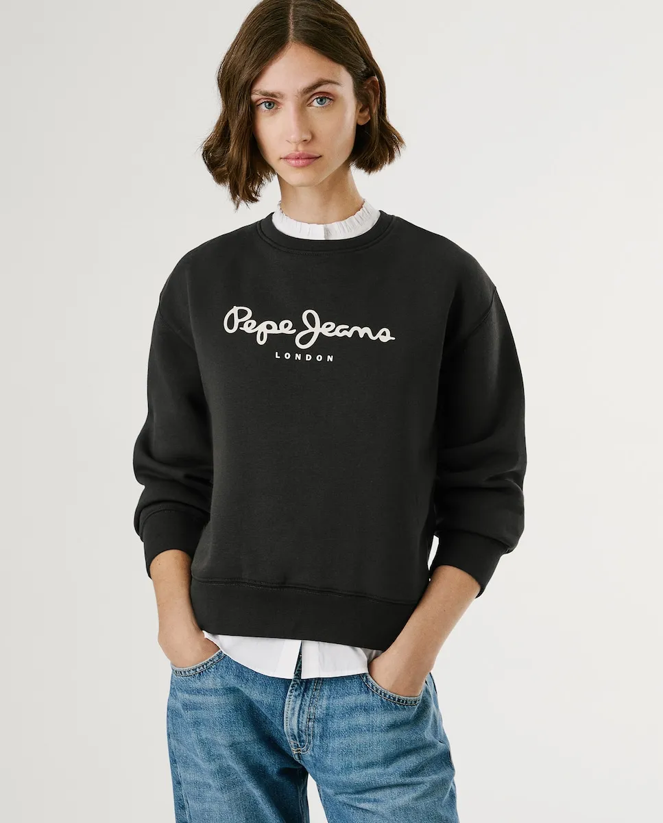 

Женская толстовка с круглым вырезом и принтом с логотипом Pepe Jeans, черный