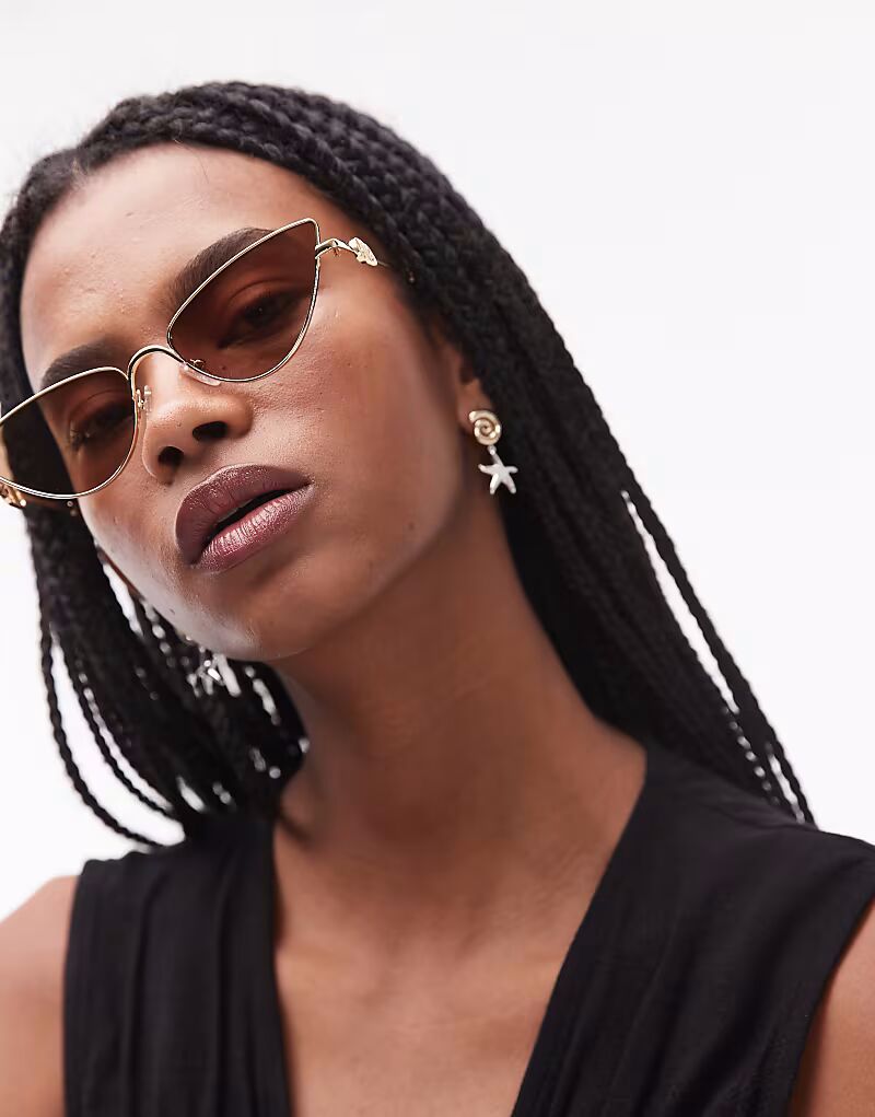 

Солнцезащитные очки Le Specs the soiree slim в металлической оправе «кошачий глаз» в золотом и черепаховом цвете