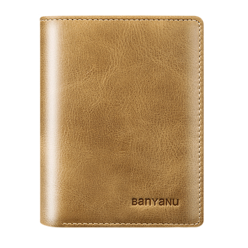 

Banyanu Кожаный картхолдер для мужчин, Khaki-Money Storage Vertical-Anti-Skimming