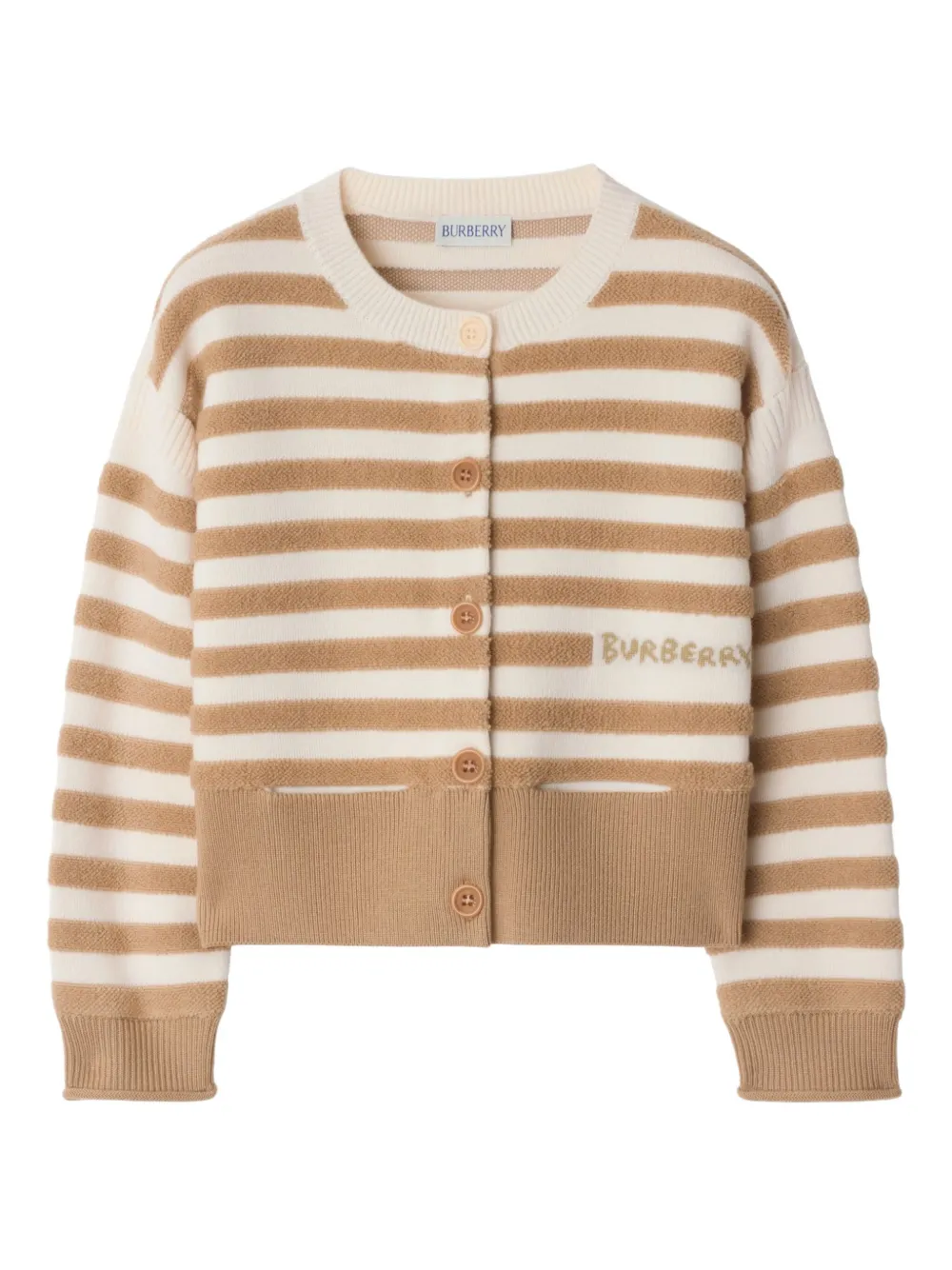 

Шерстяной кардиган в полоску BURBERRY KIDS, нейтральный