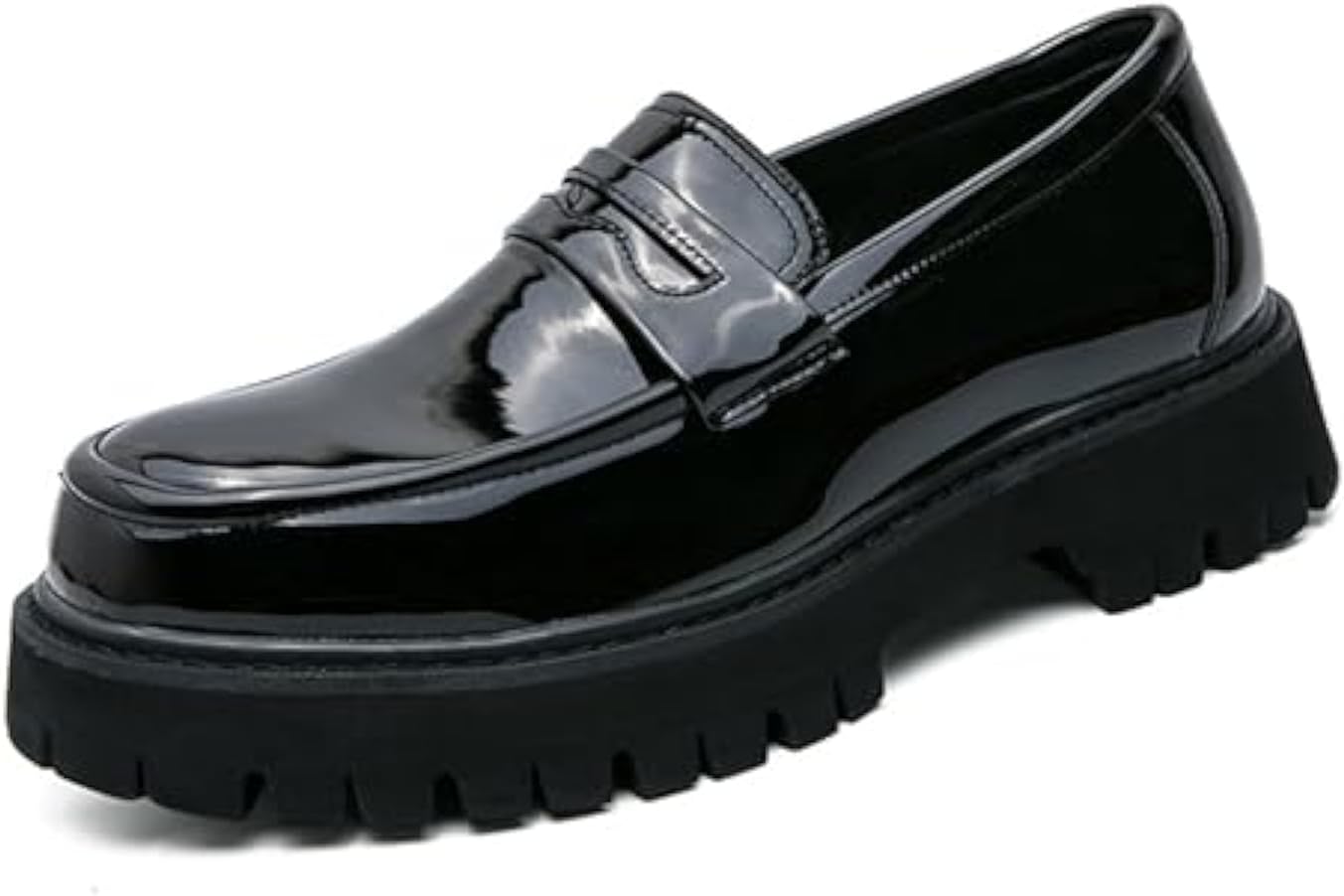 

Мужские кожаные лоферы на платформе с толстой подошвой и слипонами, классический округлый носок, подошва с рифлением, деловые и повседневные туфли Galonfulty, черный