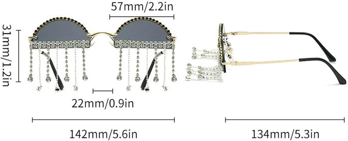 

COTIA Уникальные солнцезащитные очки с бриллиантовой кисточкой для женщин, милые полукруглые без оправы с подвеской из страз, очки для вечеринок, 2pcs Blue+pink