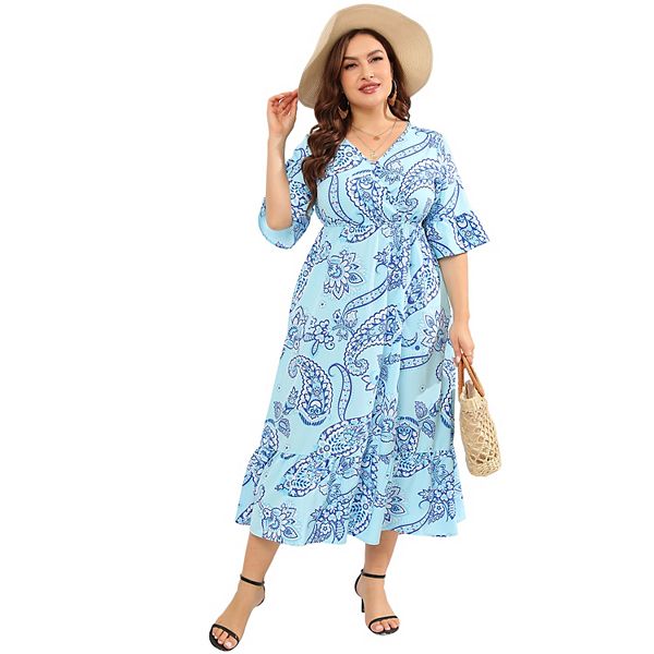 

Женское платье с принтом, casual, с коротким рукавом, plus size Seoria, Light Blue
