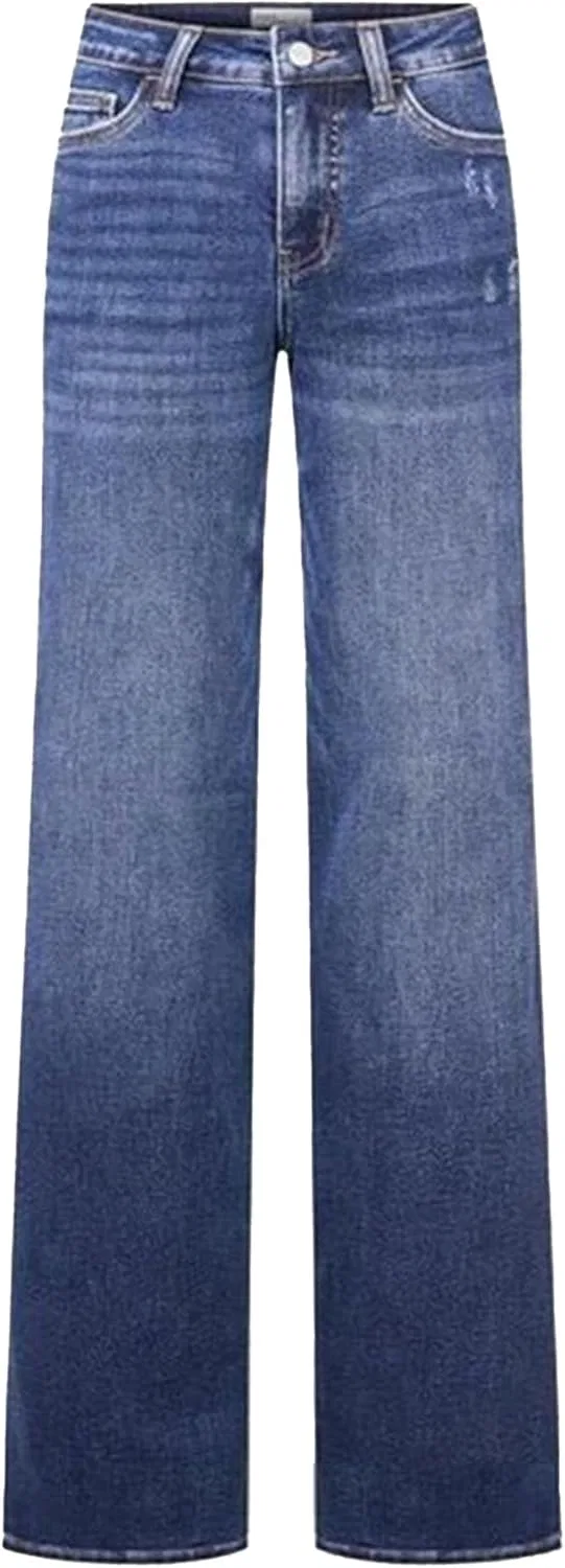 Джинсы прямого кроя, Women's Straight Stretch Wide Leg Pants, Dark Blue