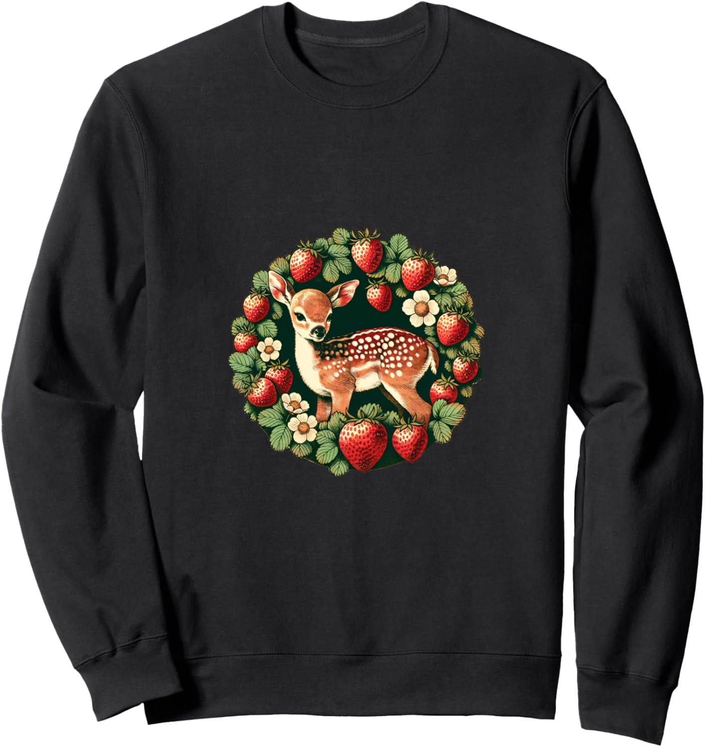 

Клубничный венок, весенняя толстовка с изображением олененка Deer Snugg, черный