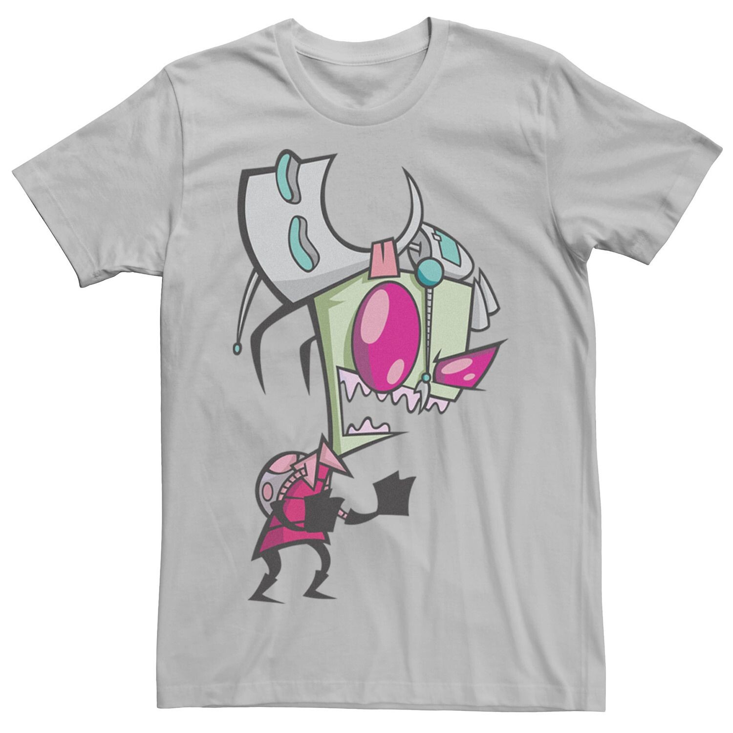 

Мужская футболка Invader Zim с угрожающим смехом и закатом Gir с портретом и цветами Nickelodeon, серебристый