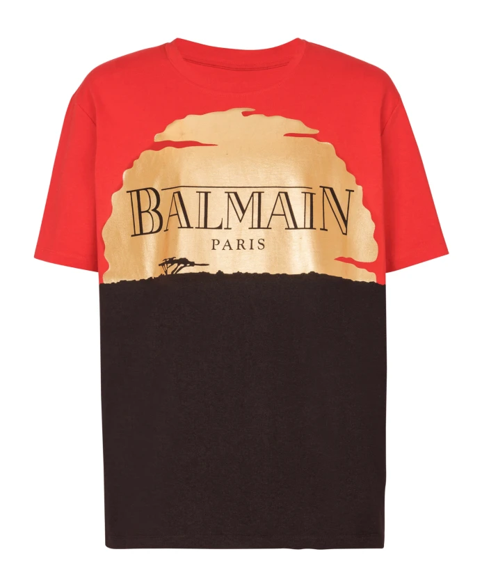 

Disney x Balin: the Lion King — свободная футболка с принтом заката Balmain, мультиколор