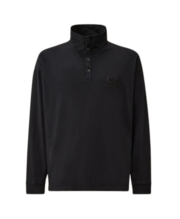 

20/1 трикотажная футболка-поло с длинным рукавом свободного кроя C.P. Company, черный
