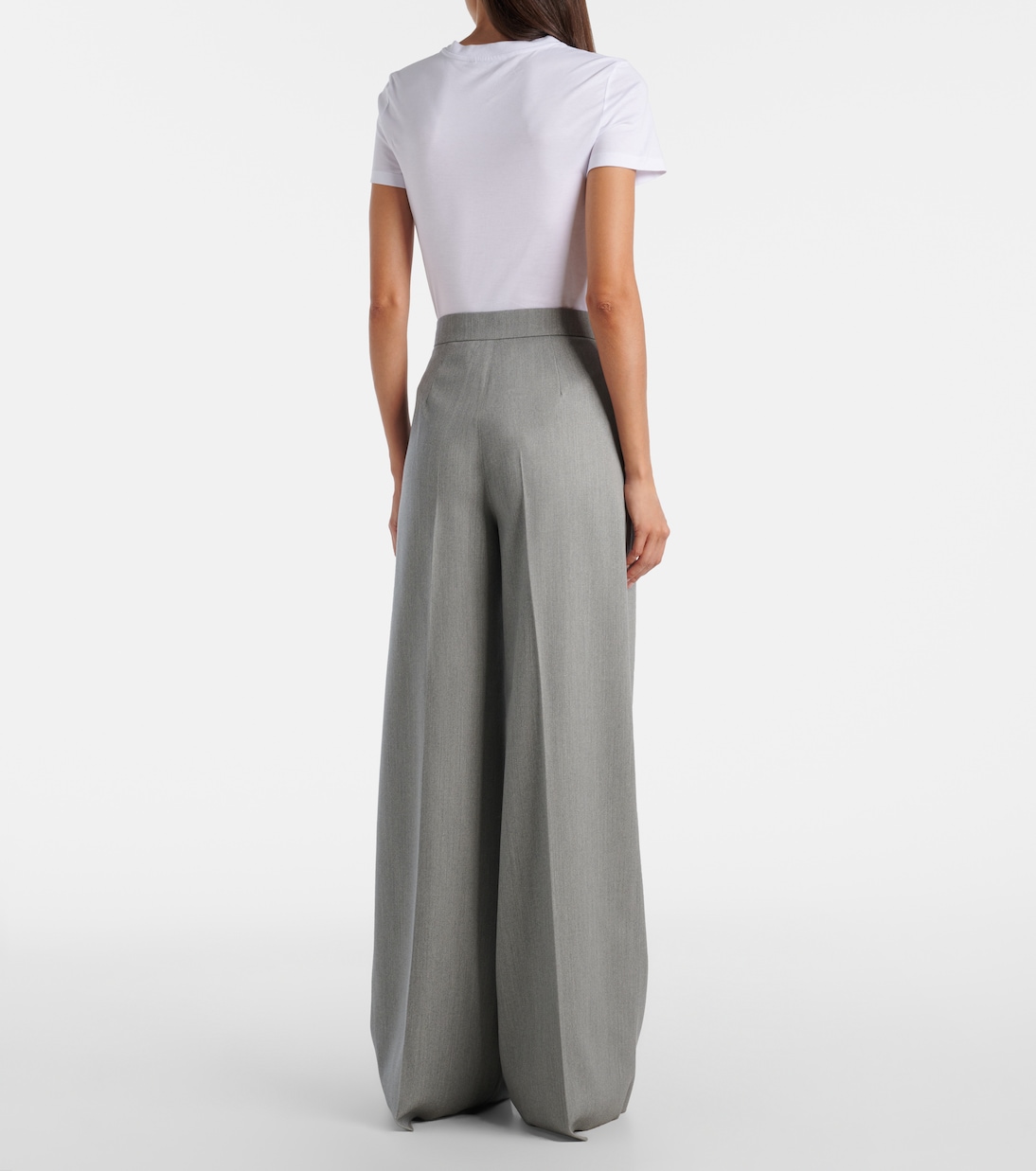Брюки баден из чистой шерсти с широкими штанинами Max Mara, Grigio/B.Co — фото 3