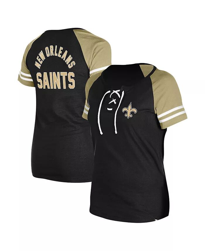 

Женская черная футболка New Orleans Saints Lace-Up Raglan New Era