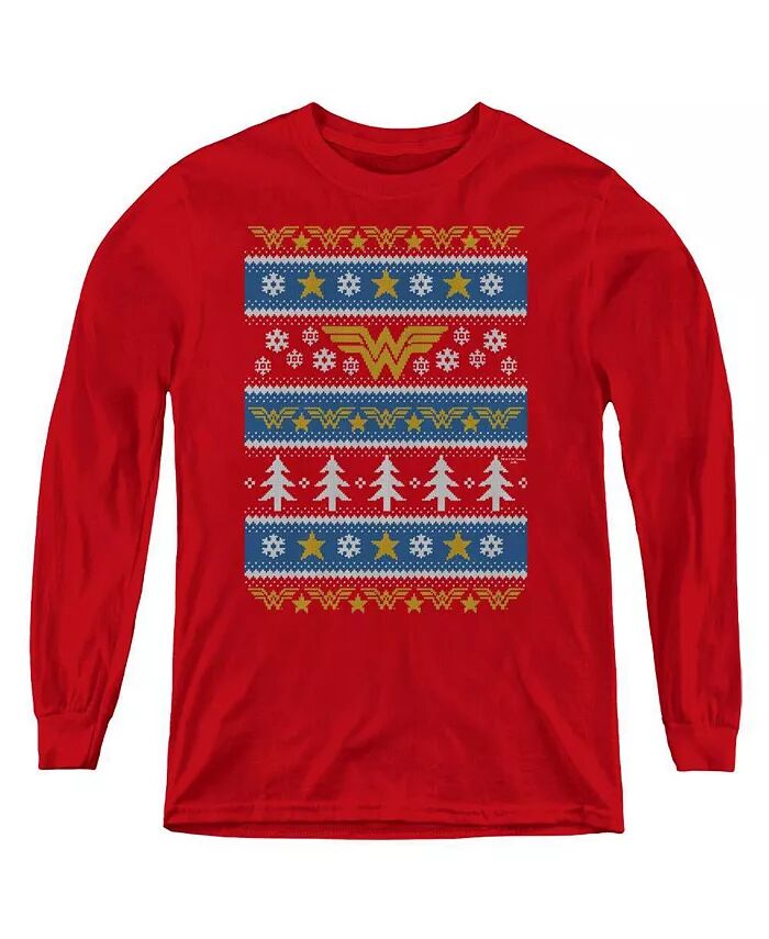 

Мальчики DC Youth DC Comics Рождественский свитер с длинным рукавом Толстовка Wonder Woman, красный