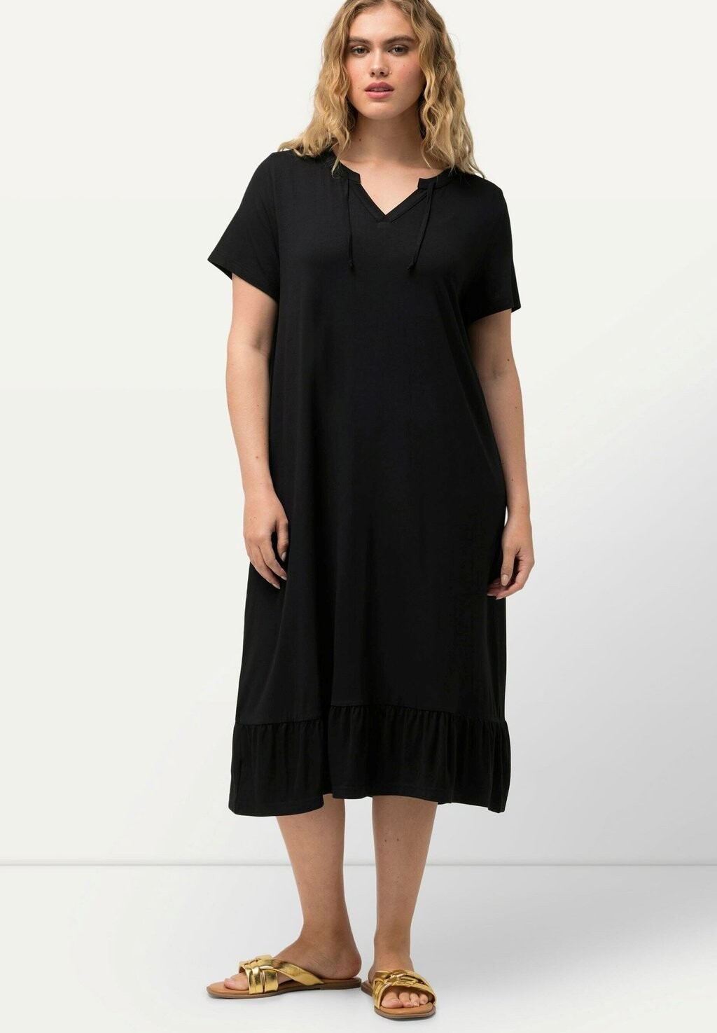 

Платье из джерси SPLIT NECK SHORT SLEEVE MIDI Ulla Popken, черный