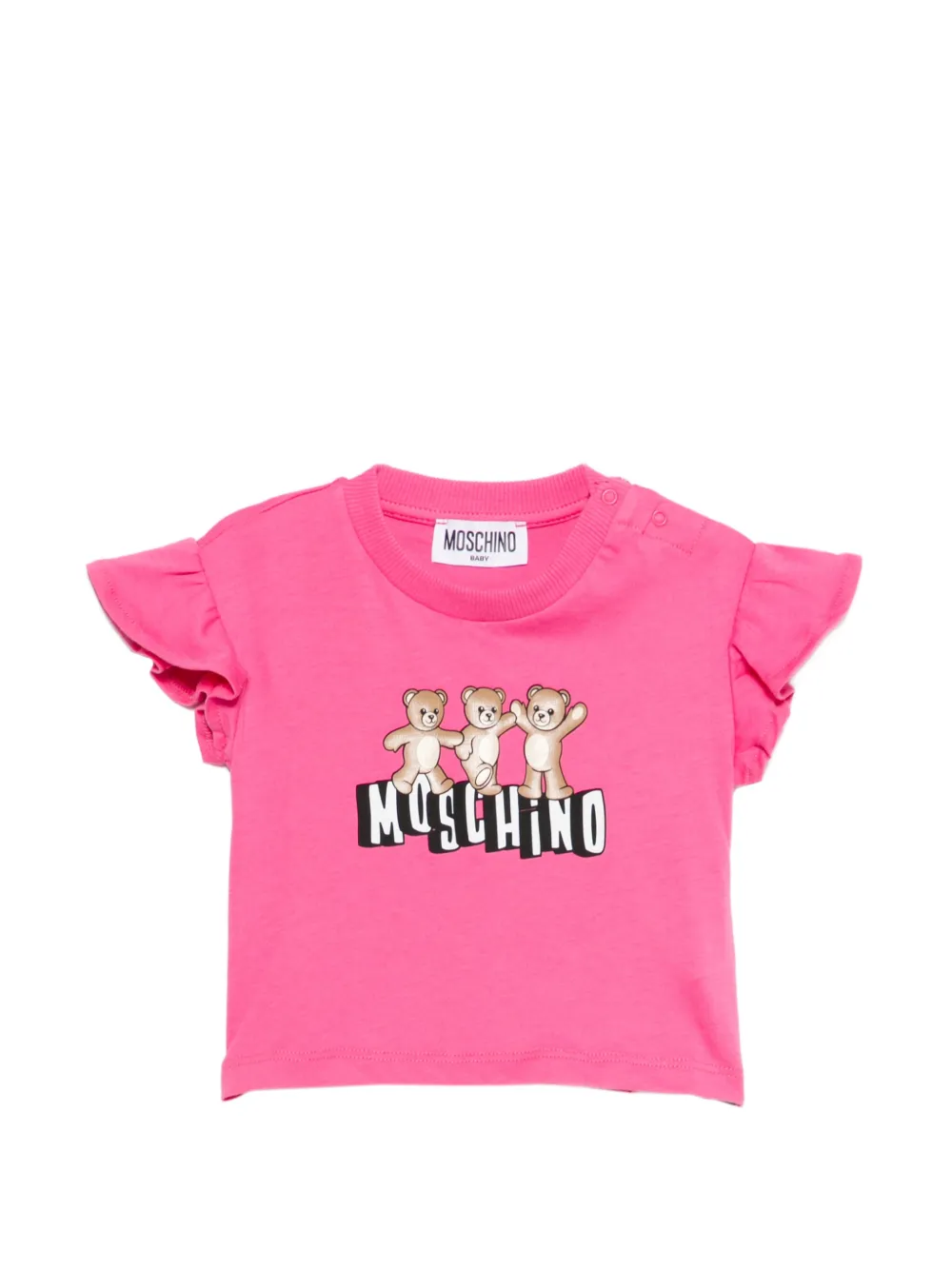 

Футболка с принтом медвежонка и оборками Moschino Kids, розовый