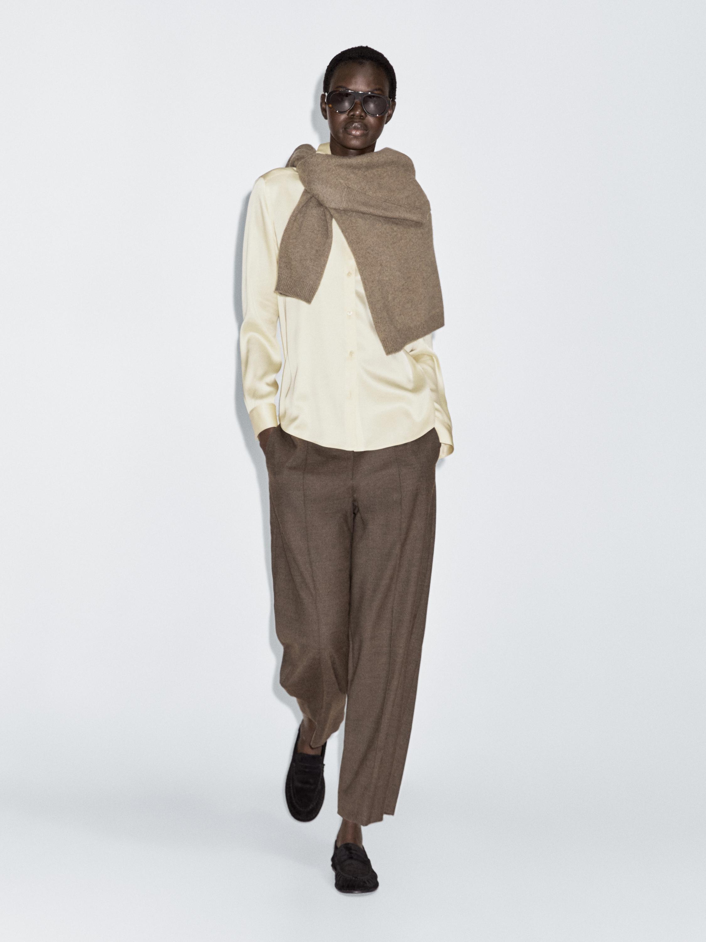 

Брюки Barrel Fit из шерстяной смеси Massimo Dutti, Mole Brown