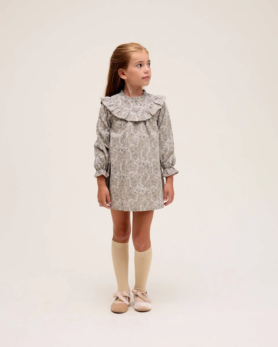 

Детское платье с цветочным узором и воланом на воротнике Dadati, серый