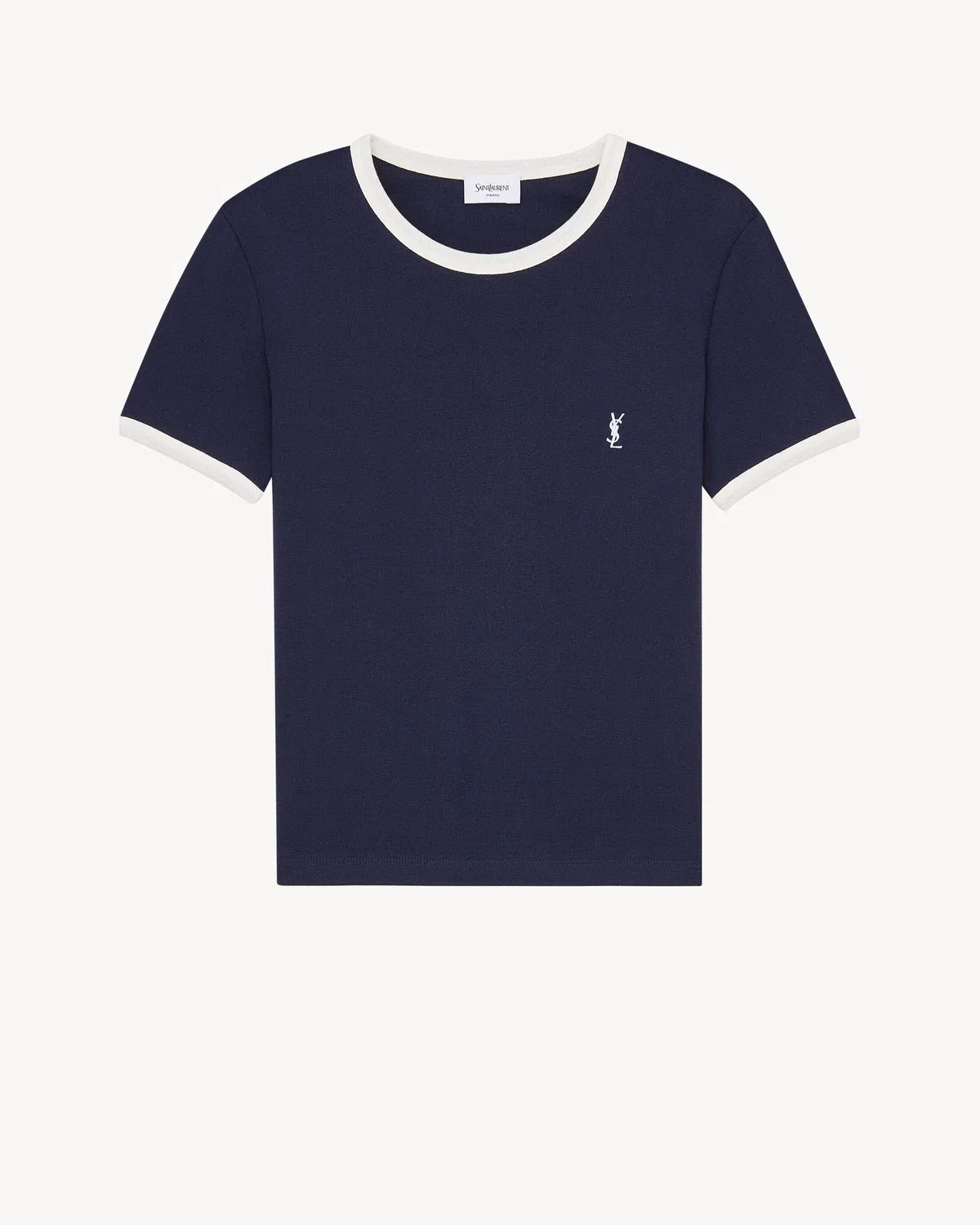 Футболка CASSANDRE из хлопкового трикотажа в рубчик SAINT LAURENT, синий