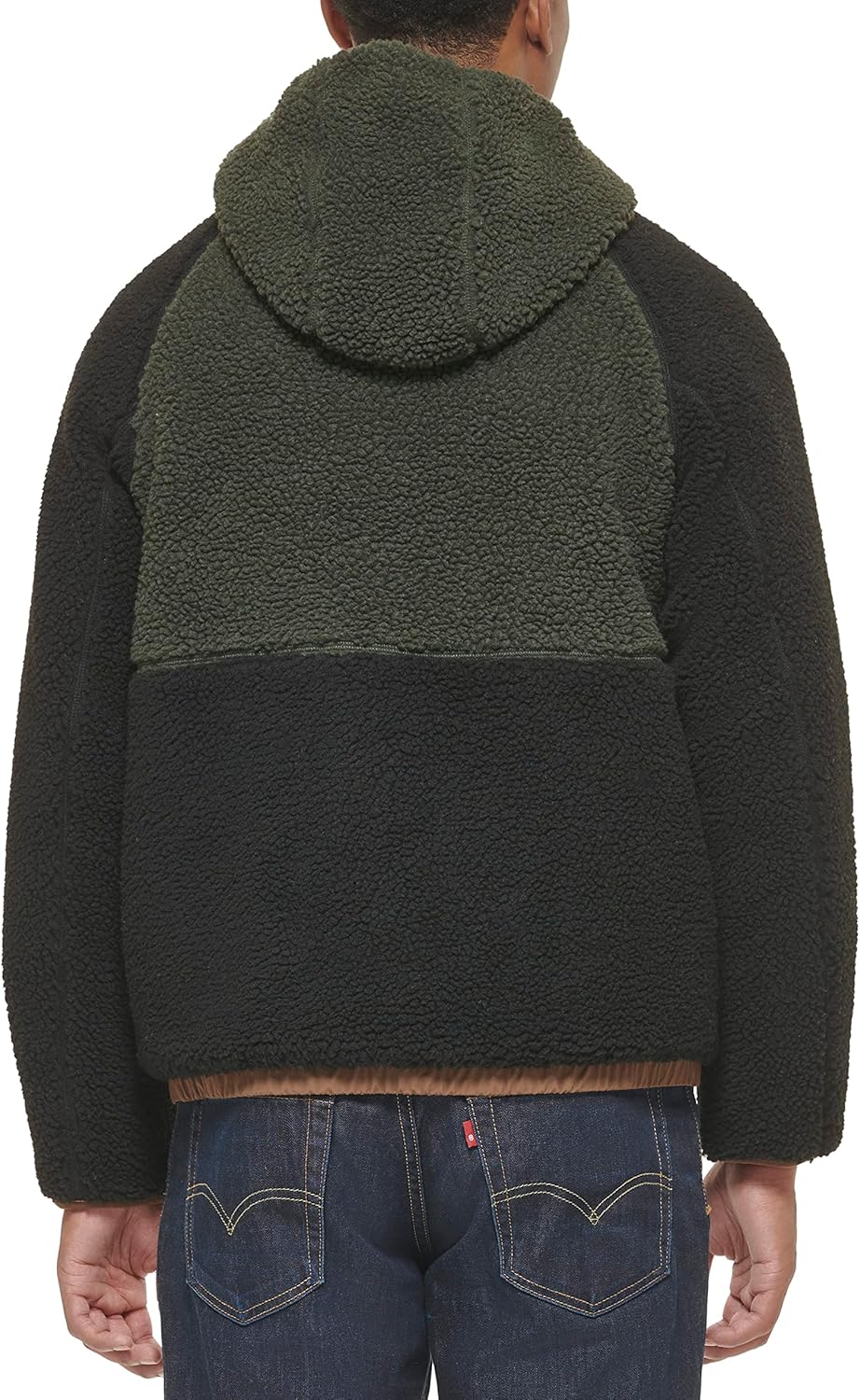 Толстовка Levi's Men's с капюшоном из шерпы смешанной цветовой гаммы Levi's Men's Mixed Media Color Block, Olive — фото 4