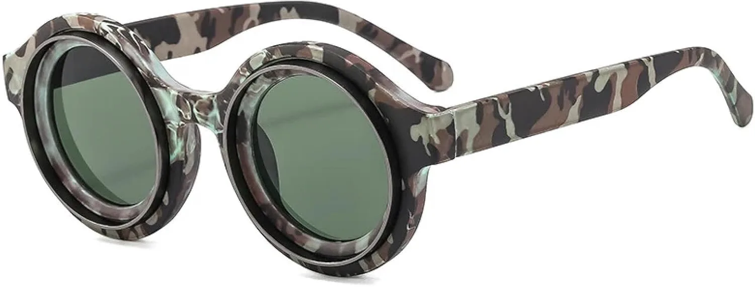 

Модные круглые женские солнцезащитные очки конфетных цветов в стиле ретро-панк для мужчин, трендовые очки с защитой от УФ-излучения UV400 TVTBBVV, Pattern Dark Green