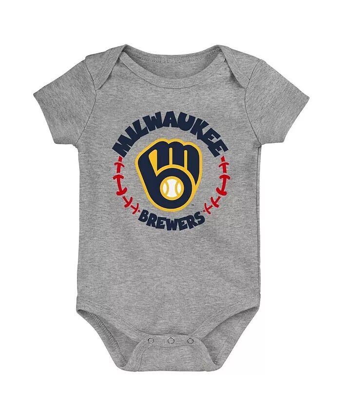 Набор из трех боди Milwaukee Brewers Biggest Little Fan для маленьких мальчиков и девочек: золотой, белый, Хизер-серый Outerstuff, золотой — фото 4