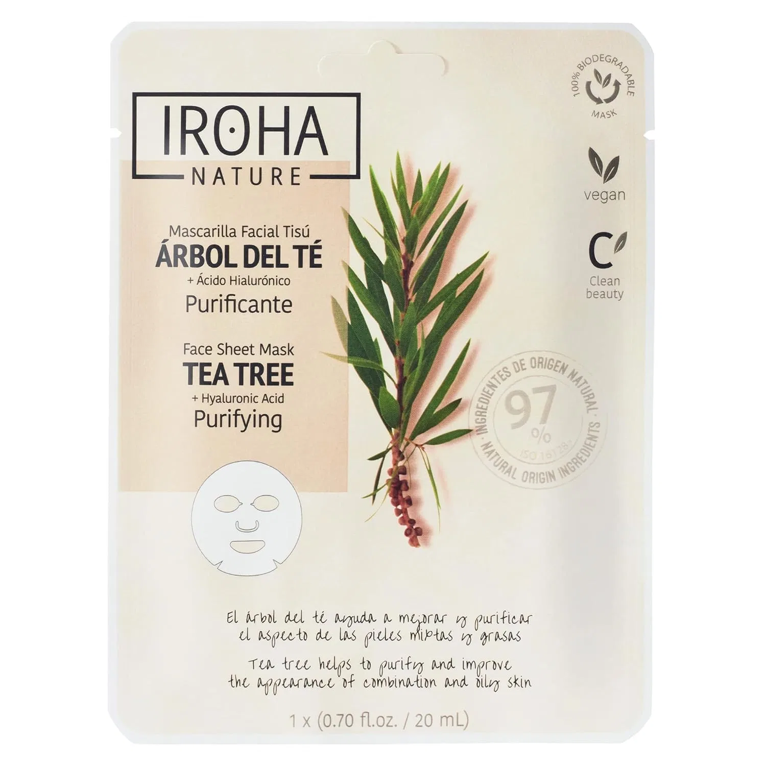 Маска для лица Iroha Nature — Очищающая с маслом чайного дерева и гиалуроновой кислотой , Generic
