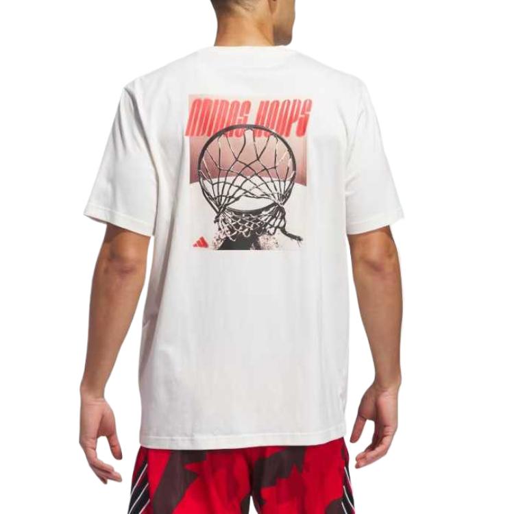 Adidas Футболка с принтом HOOPS мужская белая — фото 4